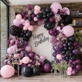 Black Pink Purple Balloons Double Stuffed Dark Plum Mauve Pink Pastel Lavender Lilac Balloon Garland Arch Kit For Wednesday Addams Birthday Baby Shower Wedding Goth Party Decorations
