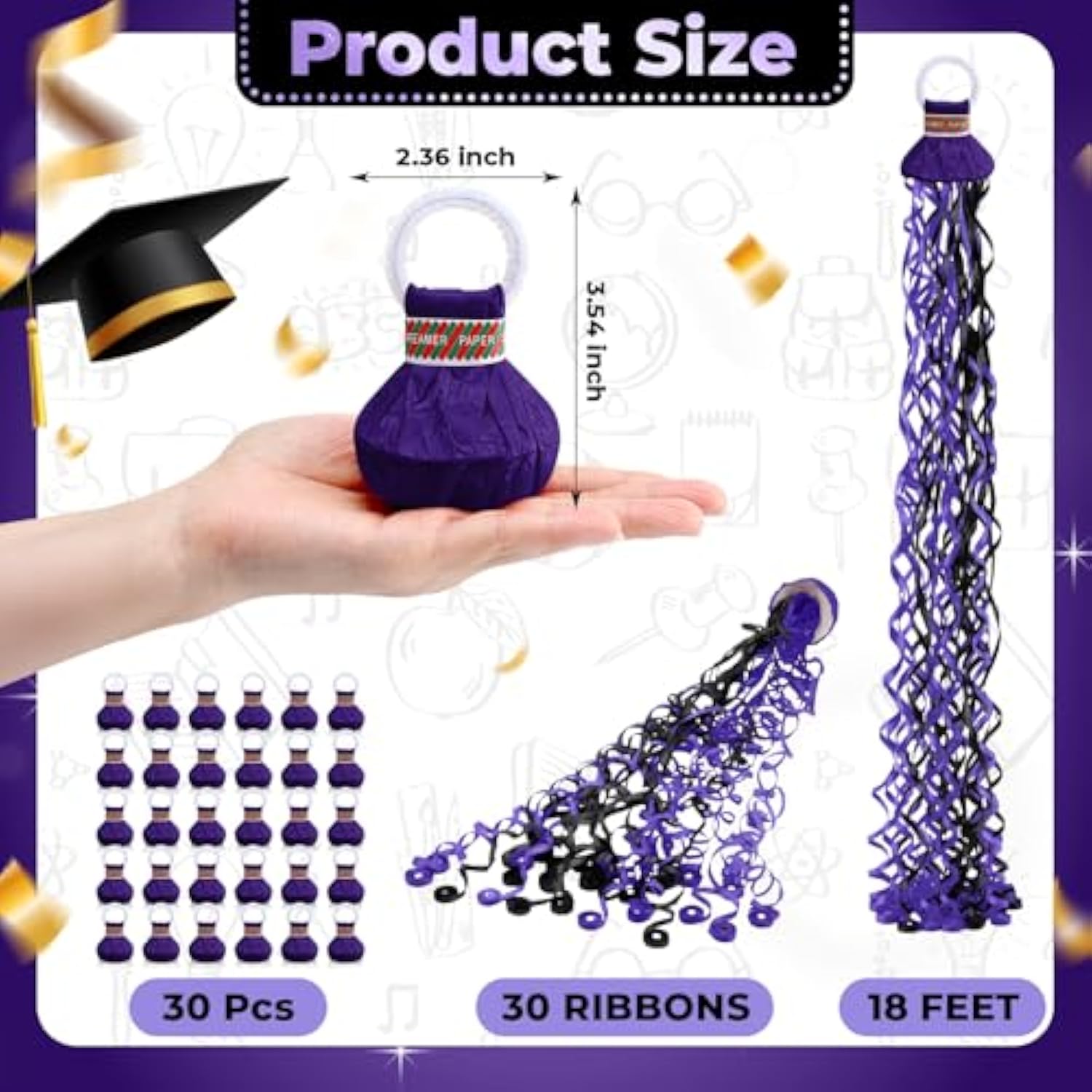 30pcs Hand Throw Confetti Poppers Black Purple Party Decor