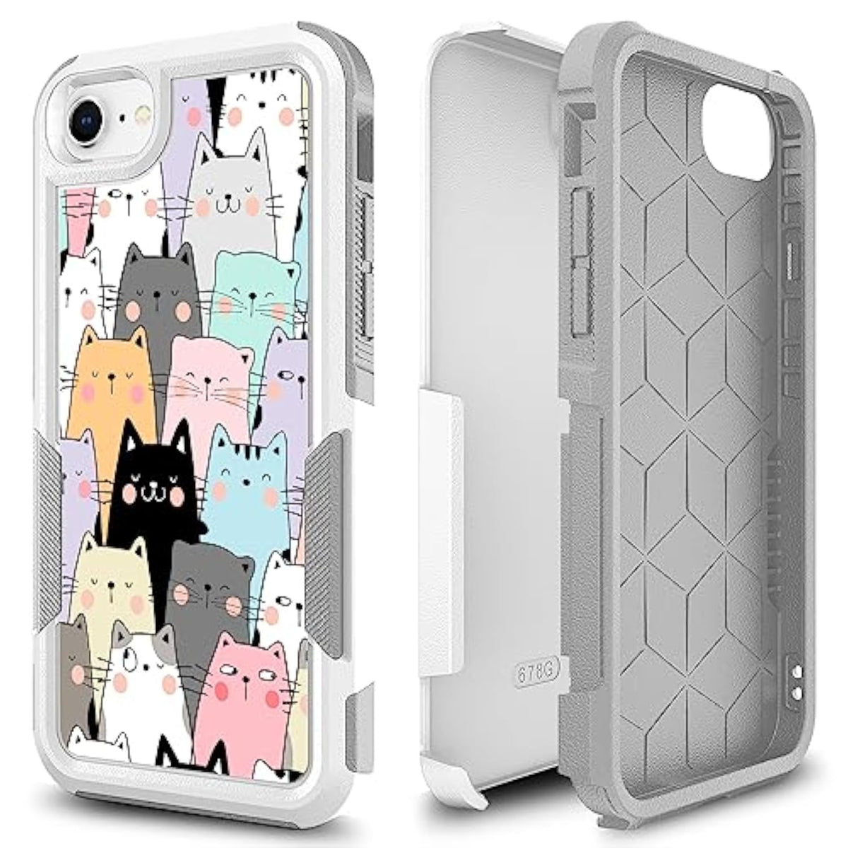 Cute Funny Cats Pattern Hybrid Dual Layer Defender Case for iPhone SE 2022, iPhone 7, iPhone 8, and iPhone SE 2020