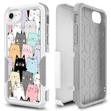 Cute Funny Cats Pattern Hybrid Dual Layer Defender Case for iPhone SE 2022, iPhone 7, iPhone 8, and iPhone SE 2020