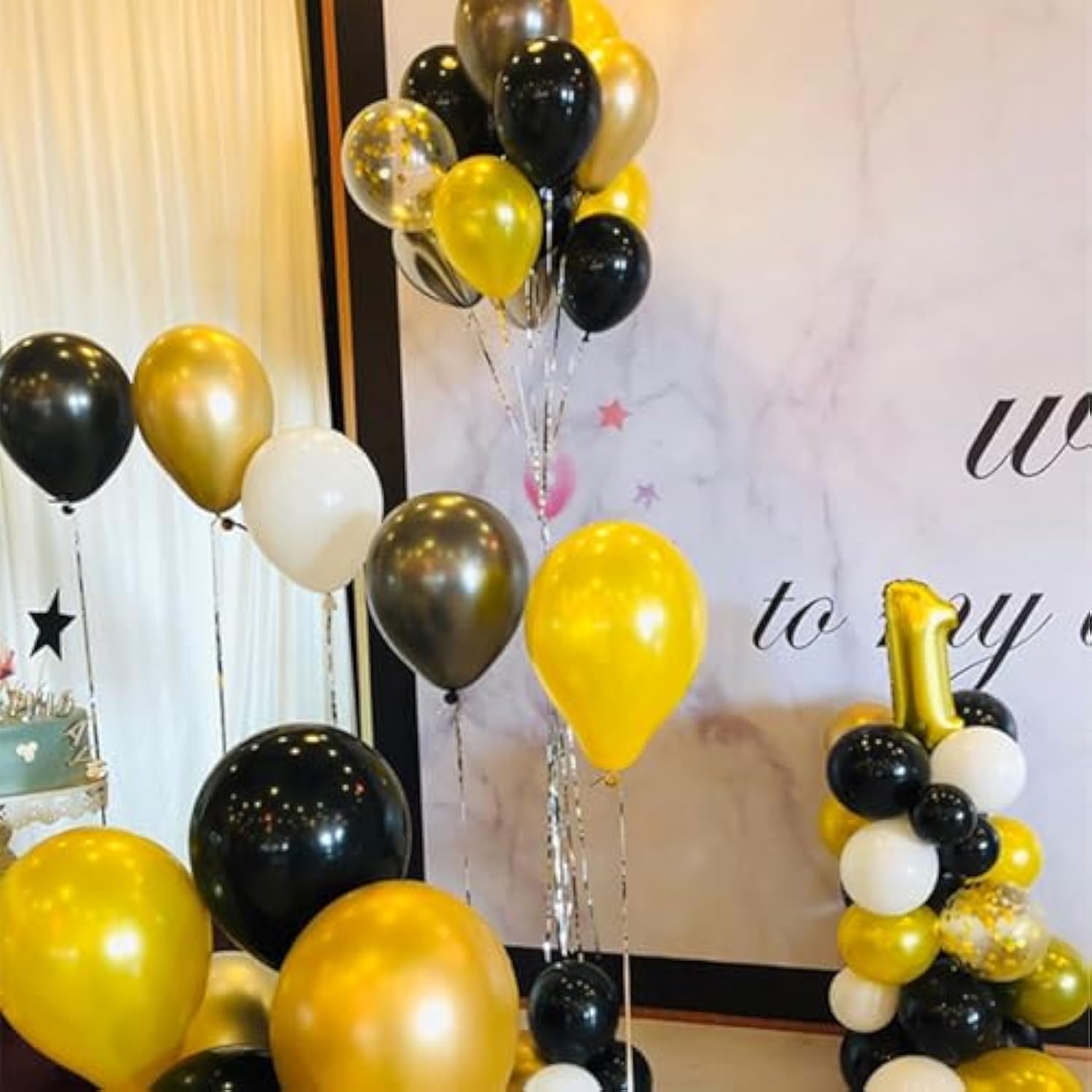 Yellow Black Balloons and Confetti Latex 12-Inch Party Decorations Pack of 50