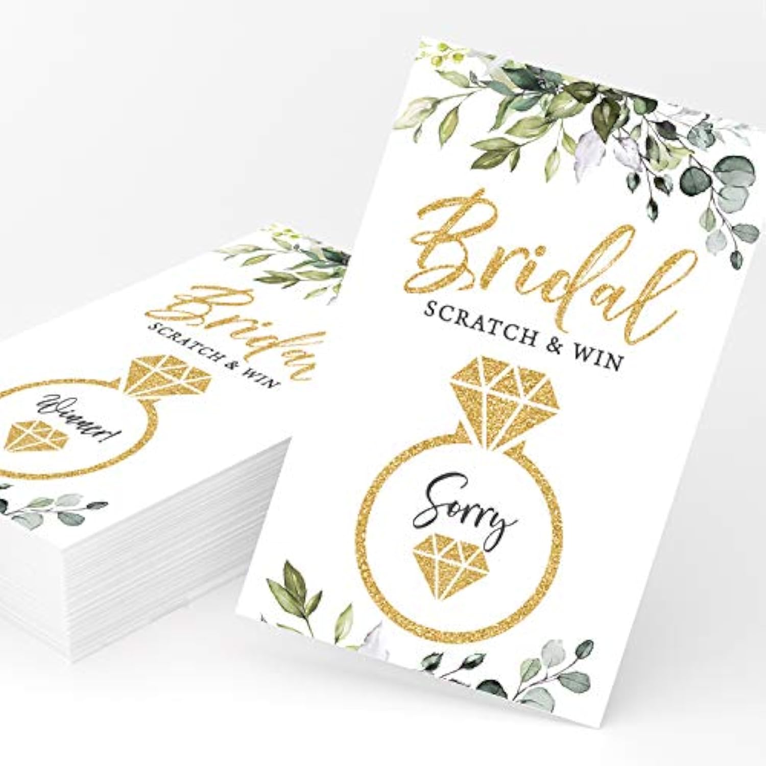Bridal Shower Games – Scratch Off Raffle Cards, Fun Wedding Shower Game, Botanical Eucalyptus Theme, 30 Cards & Stickers