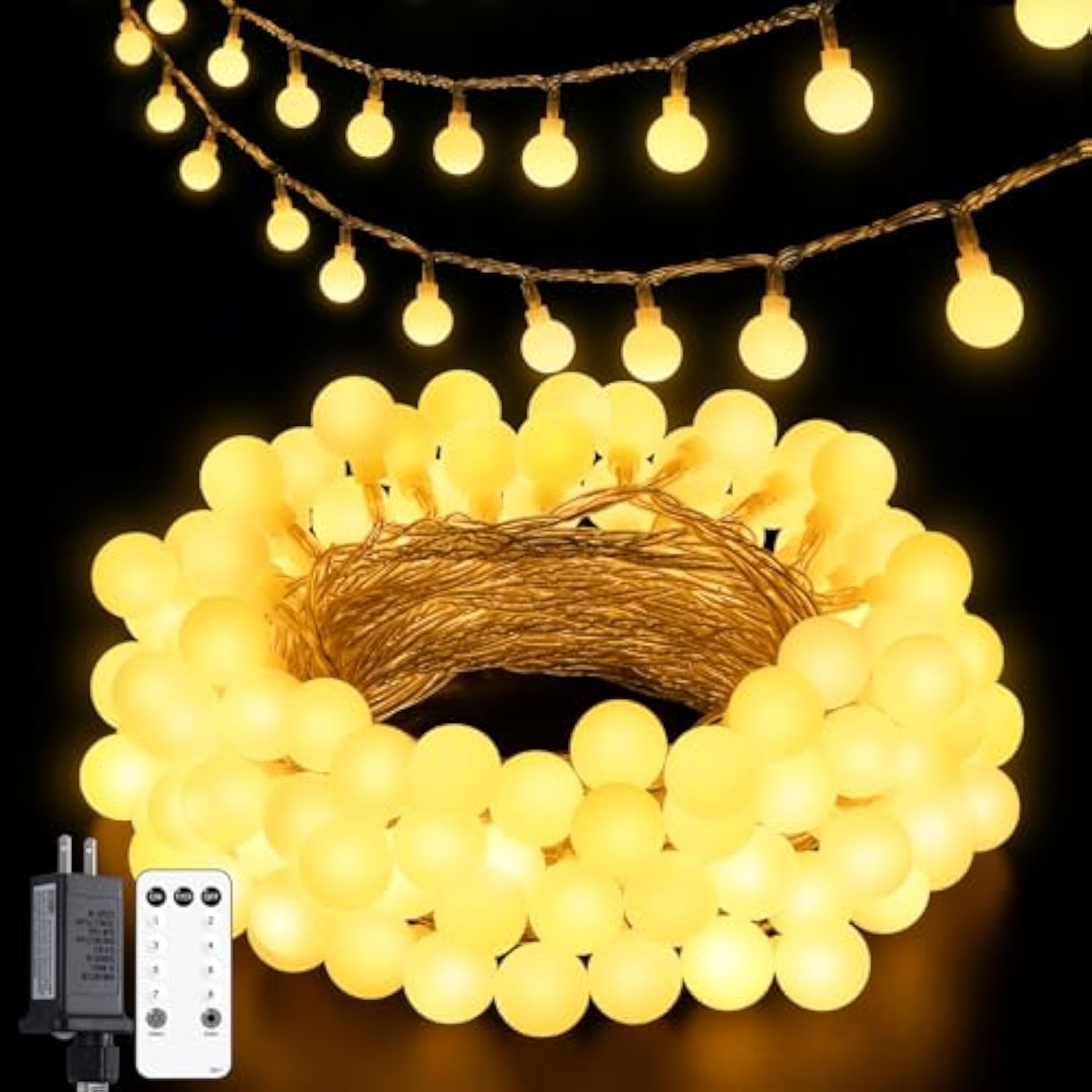 43Ft 100 LED Globe String Lights Warm White Connectable Fairy Lights with Remote