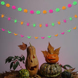 3PCS Halloween Neon Banner Glow in Dark Pumpkin Bats Spiders Hanging Garland