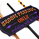 Halloween Decorations - Broom Parking Sign with 3 Wooden Witches Brooms