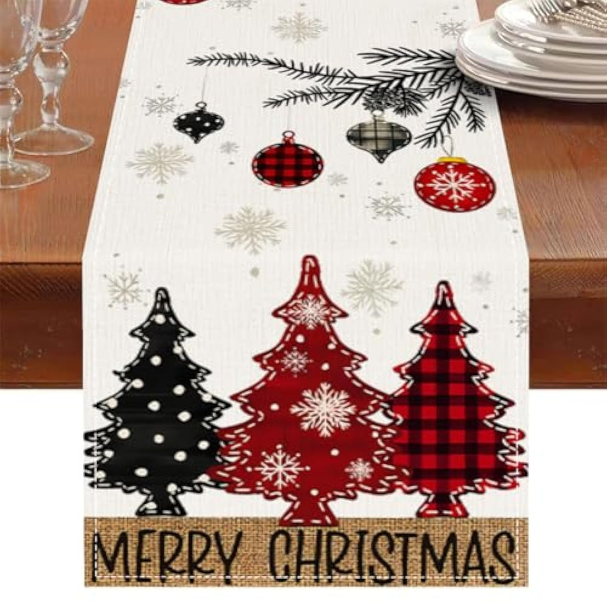 Christmas Table Runner Merry Christmas Table Runner Red Black Christma Tree Table Runner Christma Coffee Tables Runner 13X72 Inch Xmas Kitchen Dining Table Xmas Farmhouse Home Party Decor
