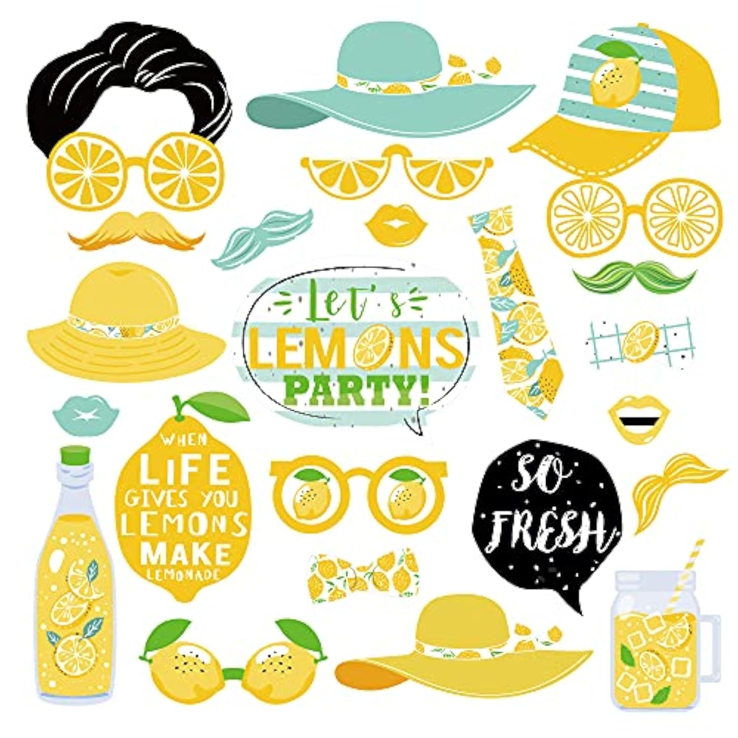 25 Pcs Lemon Theme Photo Booth Props, Lemon Theme Birthday Baby Shower Party Decorations, Summer Citrus Lemonade Party Supplies