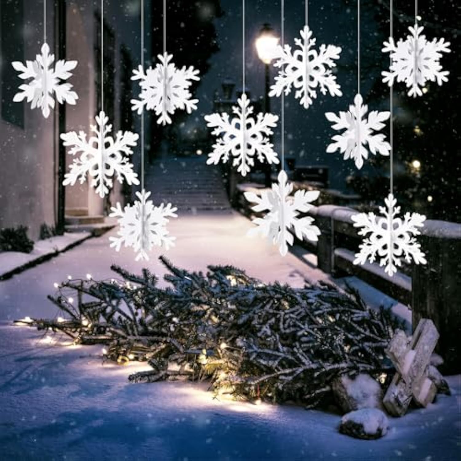 Snowflake Snow-White Christmas Party-Decorations Garland - 12Pcs 3D Winter Wonderland Frozen Hanging Streamers Banner,Baby Bridal Shower Birthday Wedding Classroom Decor Supplies