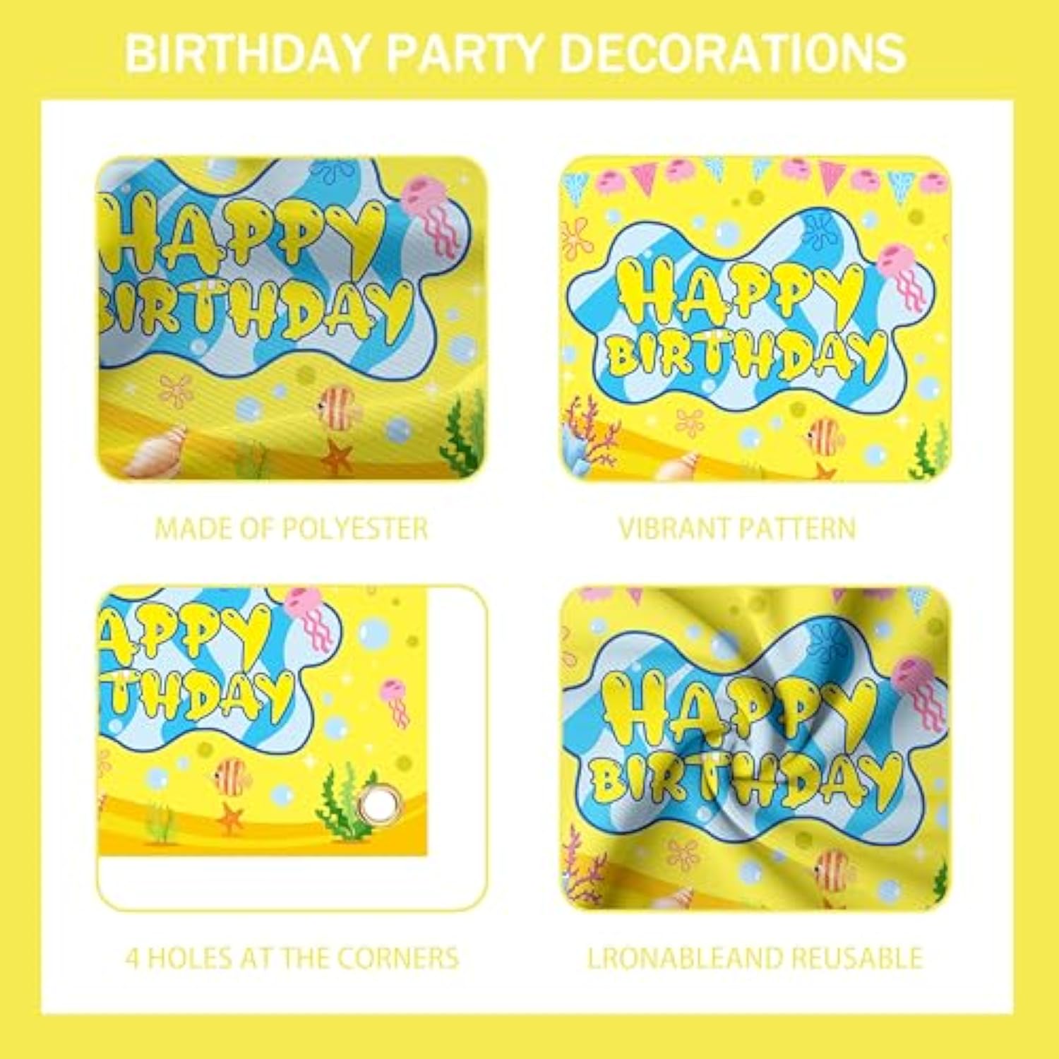 Sponge Cartoon Balloon Arch Kit with Backdrop, Blue-Green Birthday Decor