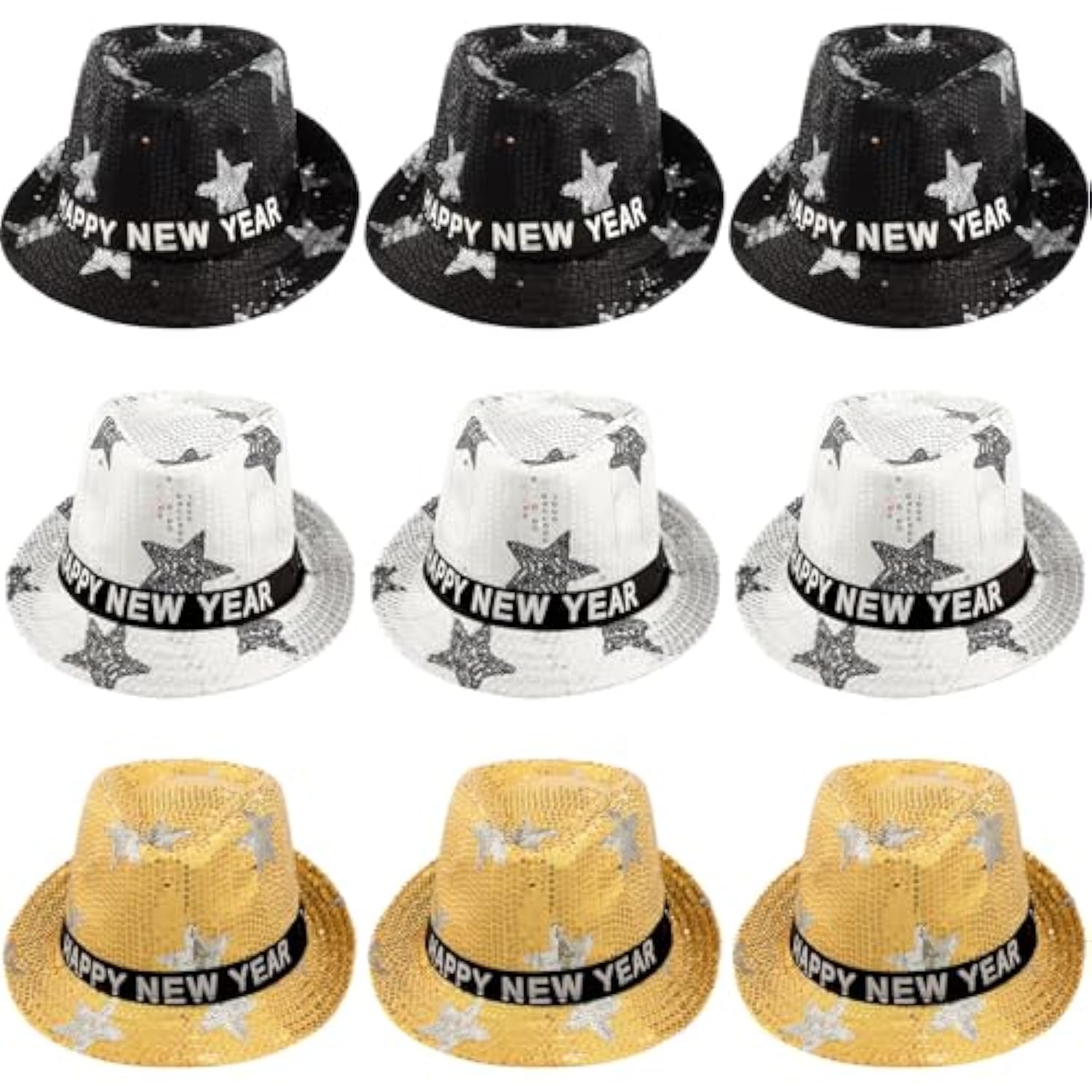 9-Piece LED Sequin Party Hats with 3 Light Modes for New Year Eve Favors