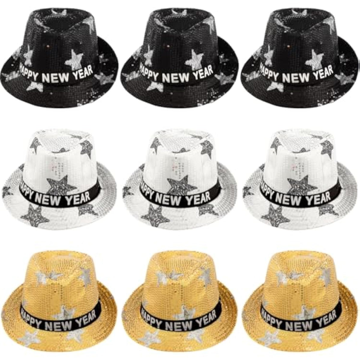 9-Piece LED Sequin Party Hats with 3 Light Modes for New Year Eve Favors