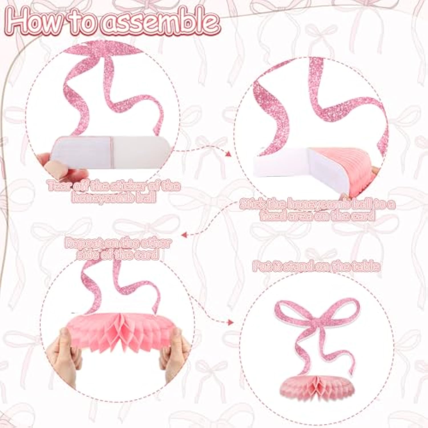 12pcs Pink Bow Honeycomb Centerpieces for Birthday, Bridal & Bachelorette Decor