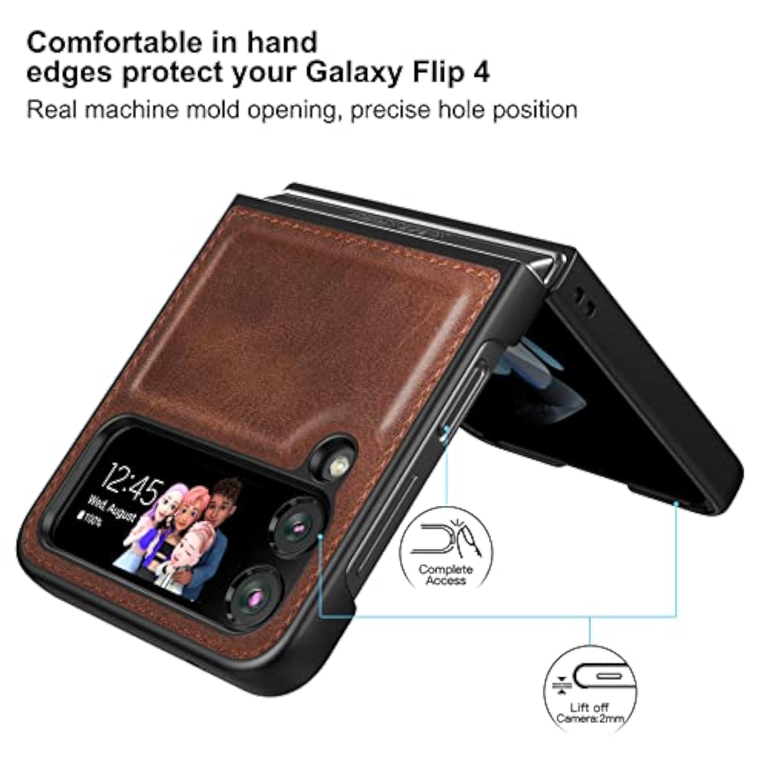 Case For Samsung Galaxy Z Flip 4 5G 2022, Galaxy Z Flip 4 Leather Case, Pu Leather + Hard Pc Shell Ultra Thin Slim Durable Protective Phone Case Cover For (Brown)