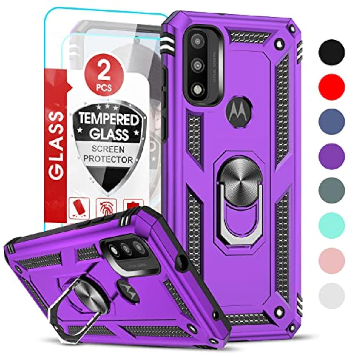 For G Pure Case, Moto G Power 2022 / G Play 2023 Case With Tempered Glass Screen Protector, [-Grade] Case Cover With Magnetic Kickstand G Play 2023, Purple