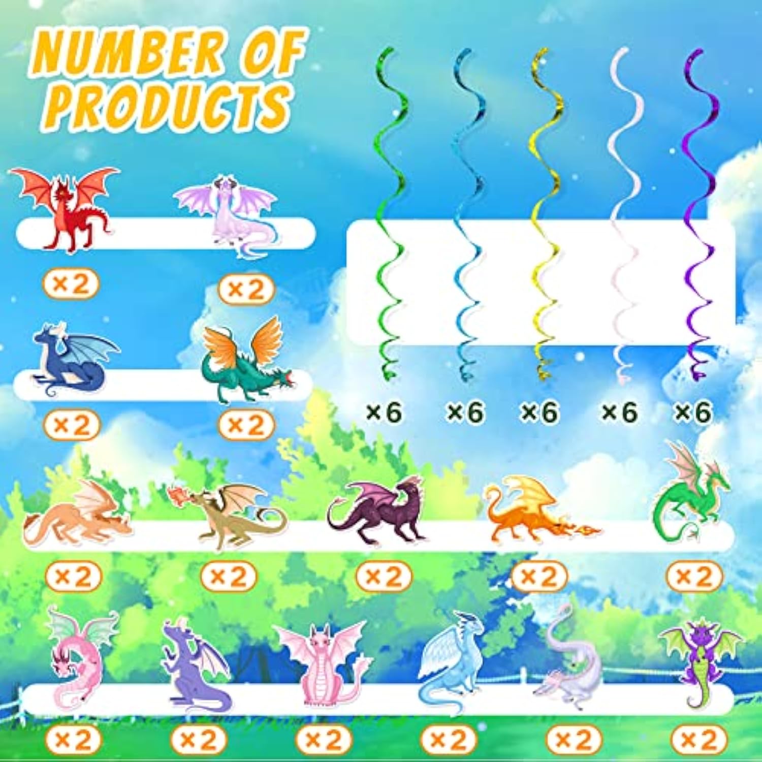 Dragon Hanging Swirls Decorations 30Pack Magical Party Supplies Decorations Ceiling Decorations For Kids Boys Children’S Party Decor