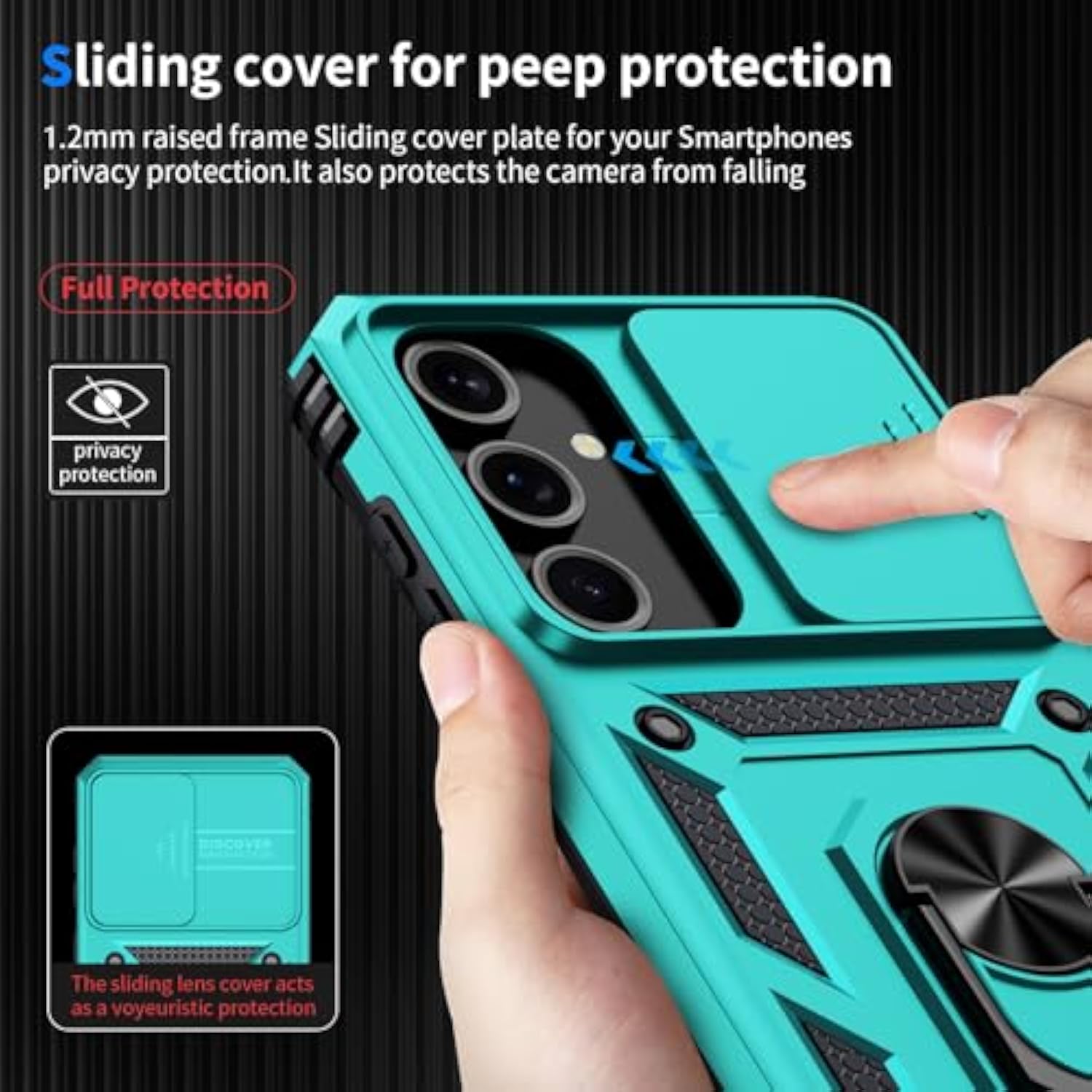 For Samsung Galaxy S23 Case With Camera Lens Cover, 10 Ft Military Grade Drop Protection, Magnetic Ring Holder Kickstand Protective Phone Case, Ice Green