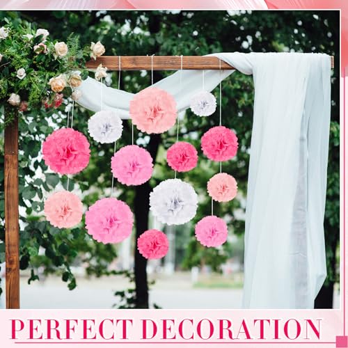 52 Pcs Pink Tissue Paper Pom Poms Bulk for Baby Shower Wedding Decorations