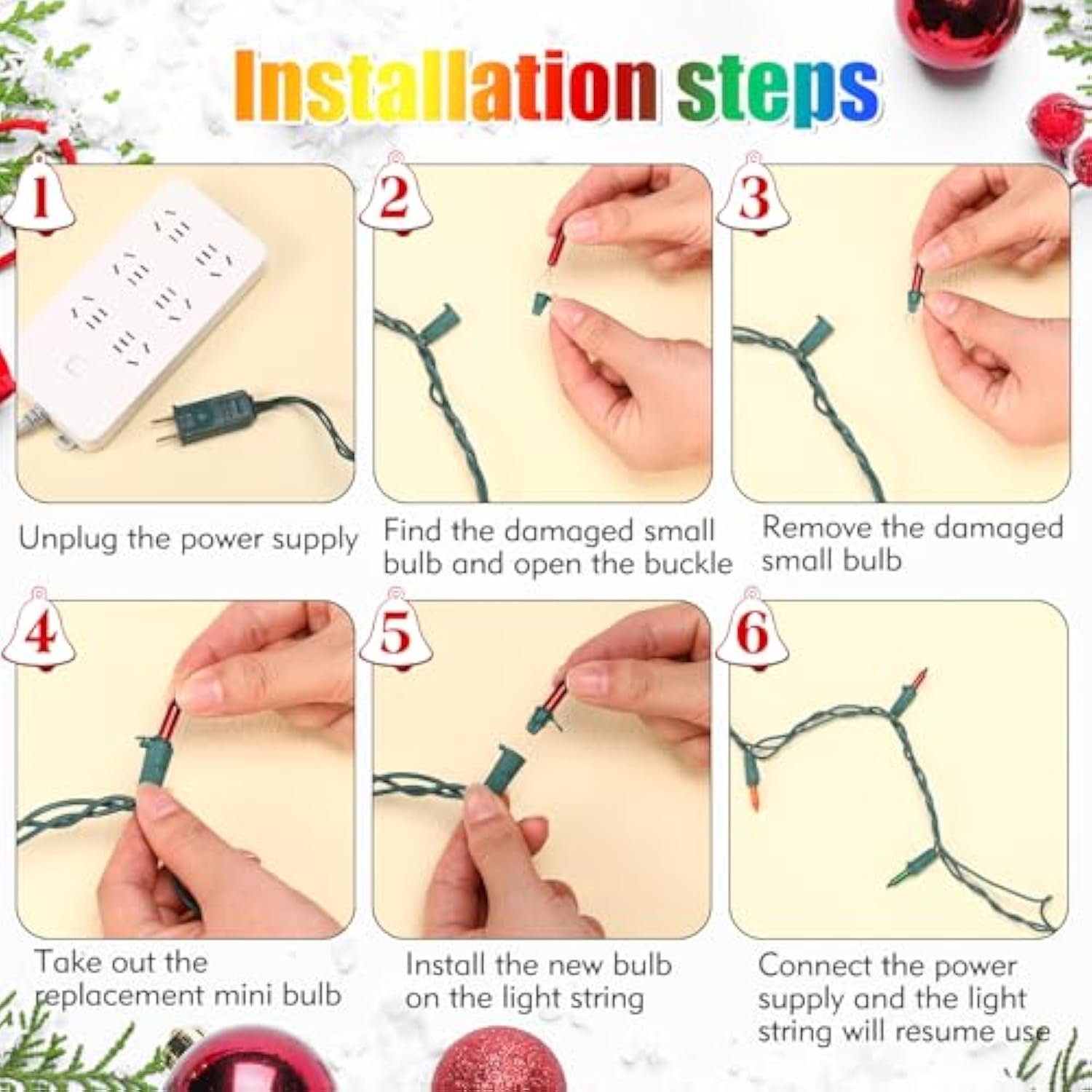 240 Pcs Christmas Replacement Mini Light Bulbs With Green Base Christmas Tree Incandescent Wire String Lights Replacemen