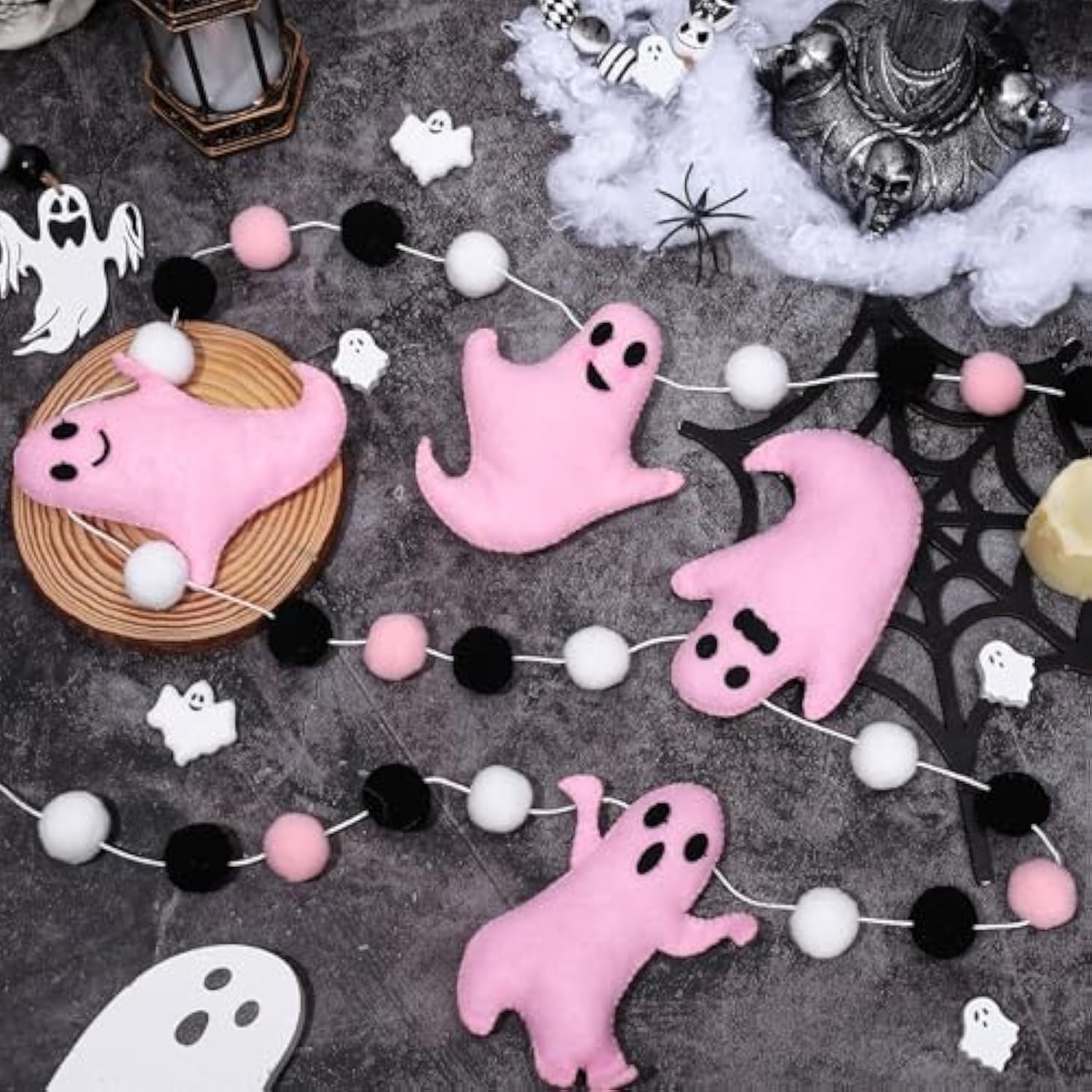 Halloween Ghost Banner: Felt Party Decor, Black, White & Orange