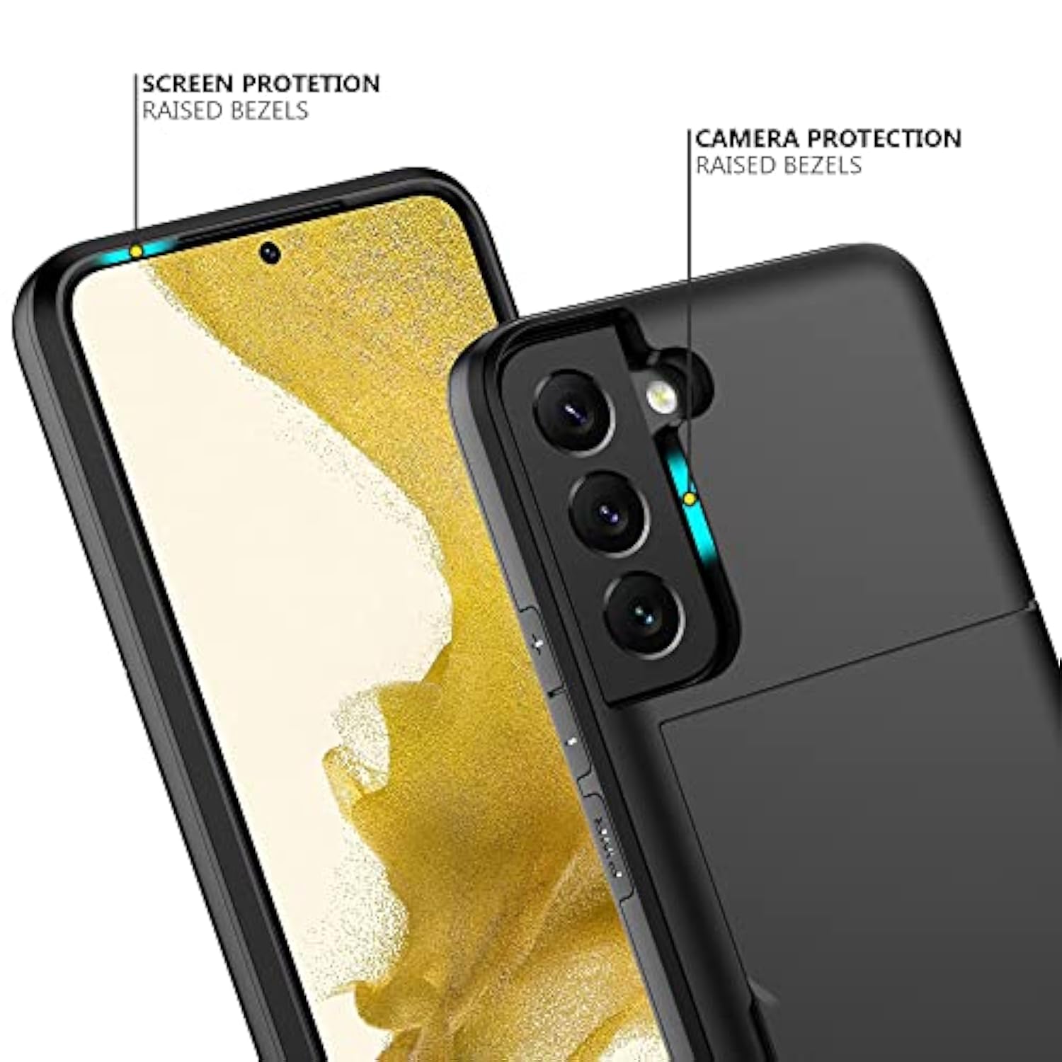 For Samsung S22 Plus Case With Card Holder 5G 6.6 Inch Slim Dual Layer Heavy Duty Protective Wallet Case For Galaxy S22 Plus (Black)