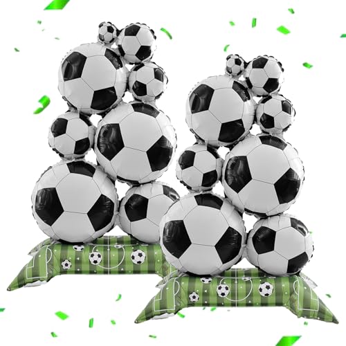 2Pcs Soccer Balloons Birthday Party Decorations - 38 Inch Standing Soccer Balloon Green Field Base for Soccers Theme Birthday Party Decorations Supplies - World Cup Soccer Theme Decor