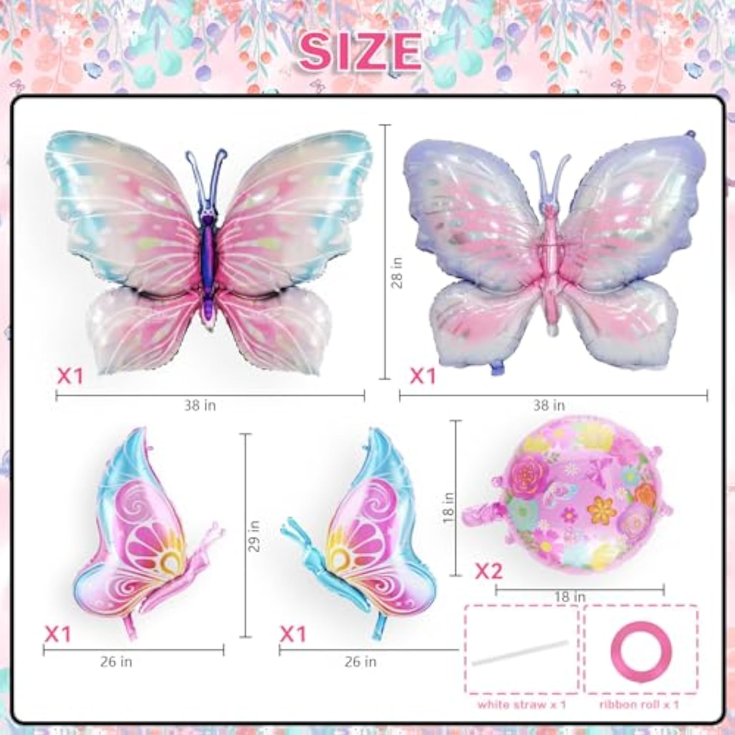 Butterfly Balloons Decorations - 6 Pieces Pink Purple Butterfly Foil Balloons For Girl Fairy Spring Floral Butterfly Themed Party Decor Wedding Birthday Baby Shower Party Supplies