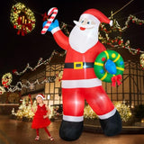 12Ft Christmas Inflatables Santa Claus Outdoor Decorations, Giant Blow Up Santa Holding Garland Yard Decorations Built-I