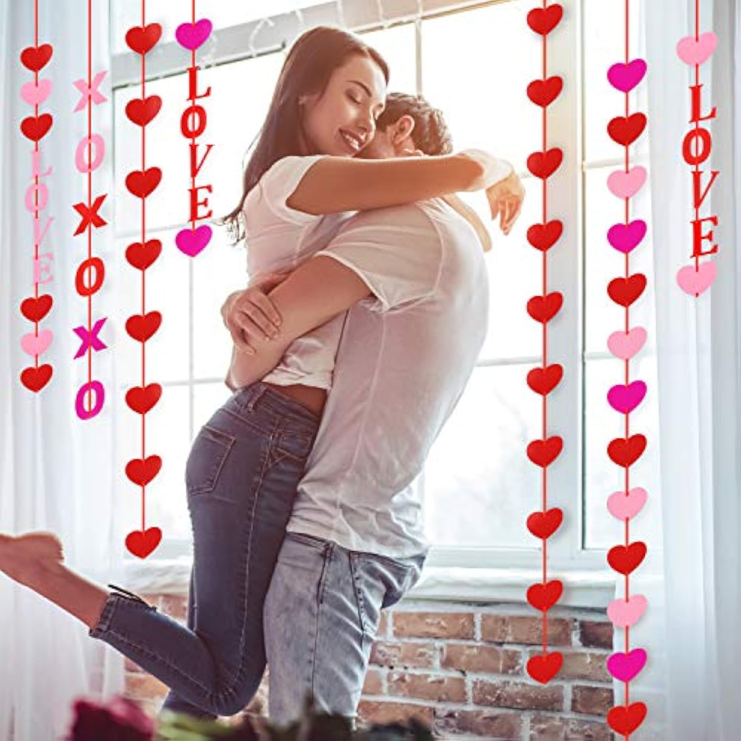 100 Pieces Valentine'S Day Felt Heart Love Hanging Garland With 10 Pie