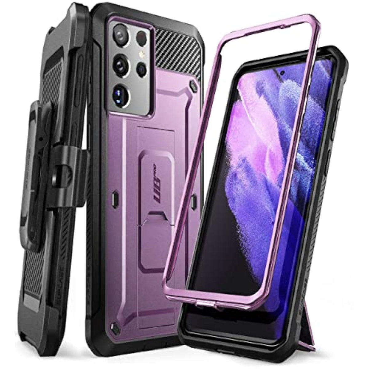 SUPCASE for Samsung Galaxy S21 Ultra Case with Stand (Unicorn Beetle Pro), [Built-in Front Frame & Belt-Clip] [Military-Grade Protection] Full-Body Rugged Phone Case for Galaxy S21 Ultra, Violte