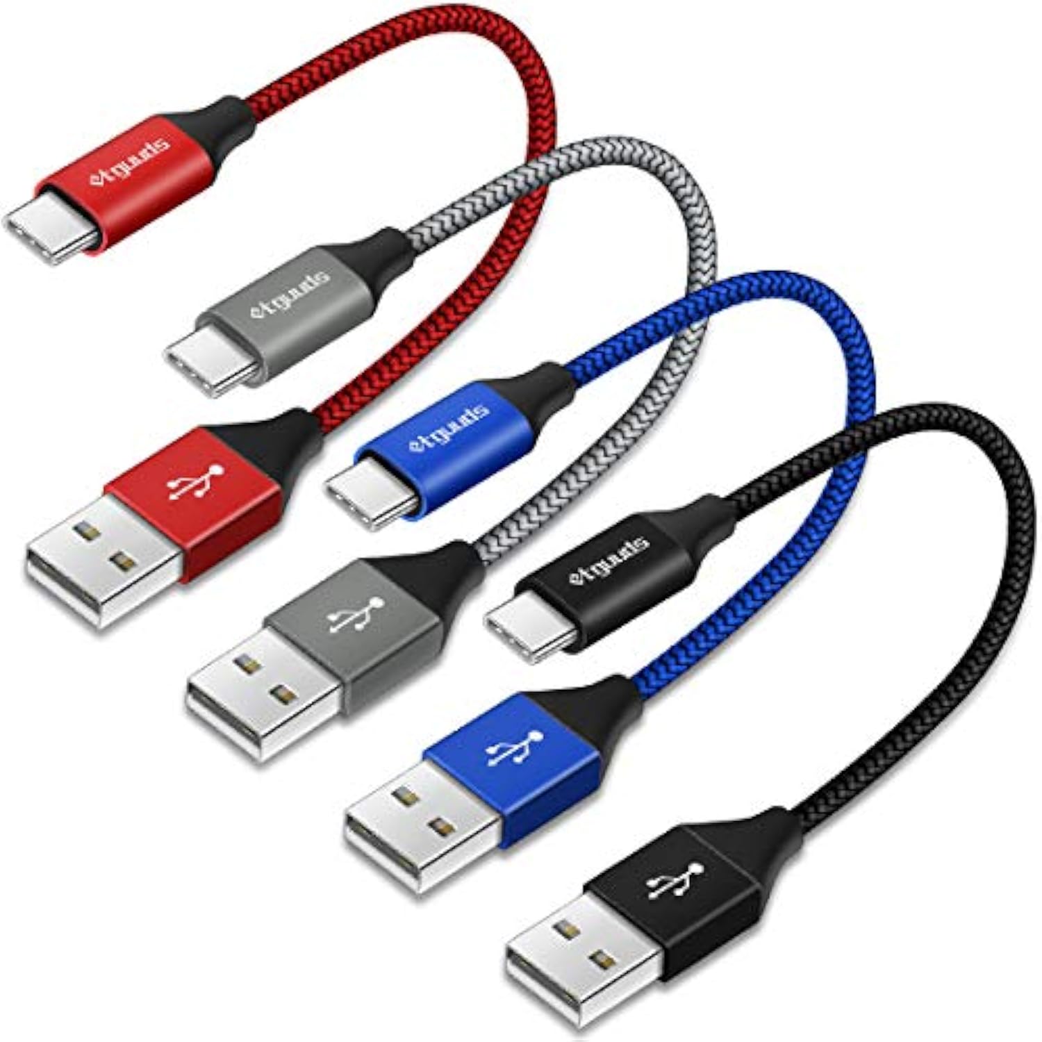 [4-Pack, 1Ft] Short Usb Type C Cable 4.2A Fast Charging, Usb A To Usb C Cable Nylon Braided For Samsung Galaxy S23 S22 S21 S20 S10 S9 S8 Ultra S10E, A10E A20 A51 A71, Note 20 10 9 8, Moto G8 G