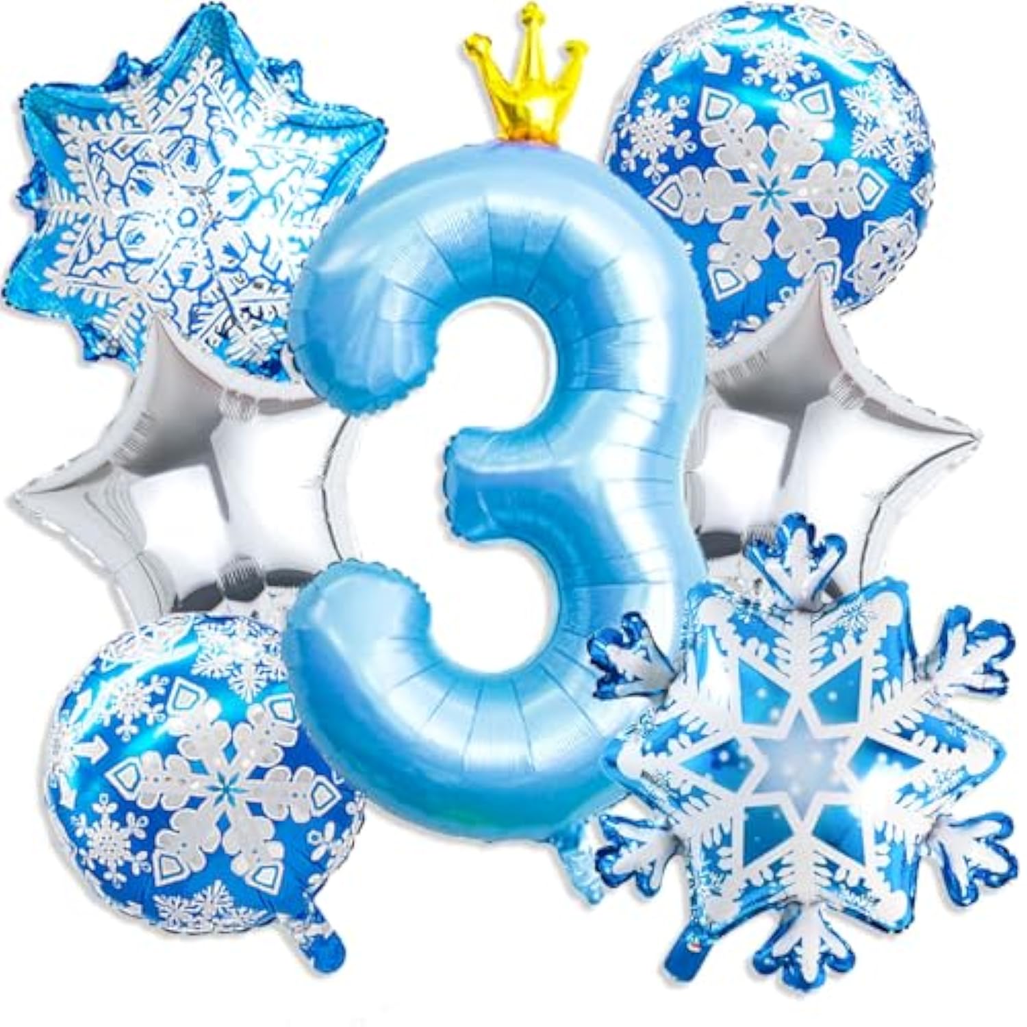 Frozen 3rd Birthday Decor Blue Number 3 Balloon Snowflake Winter Party Set