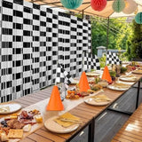 Race Car Birthday Party Streamers Backdrop Decorations, 2 Pack Black White Checkered Foil Fringe Curtain Photo Booth Props With Racing Car Birthday Banner For Back To School Car Themed Party Supplies