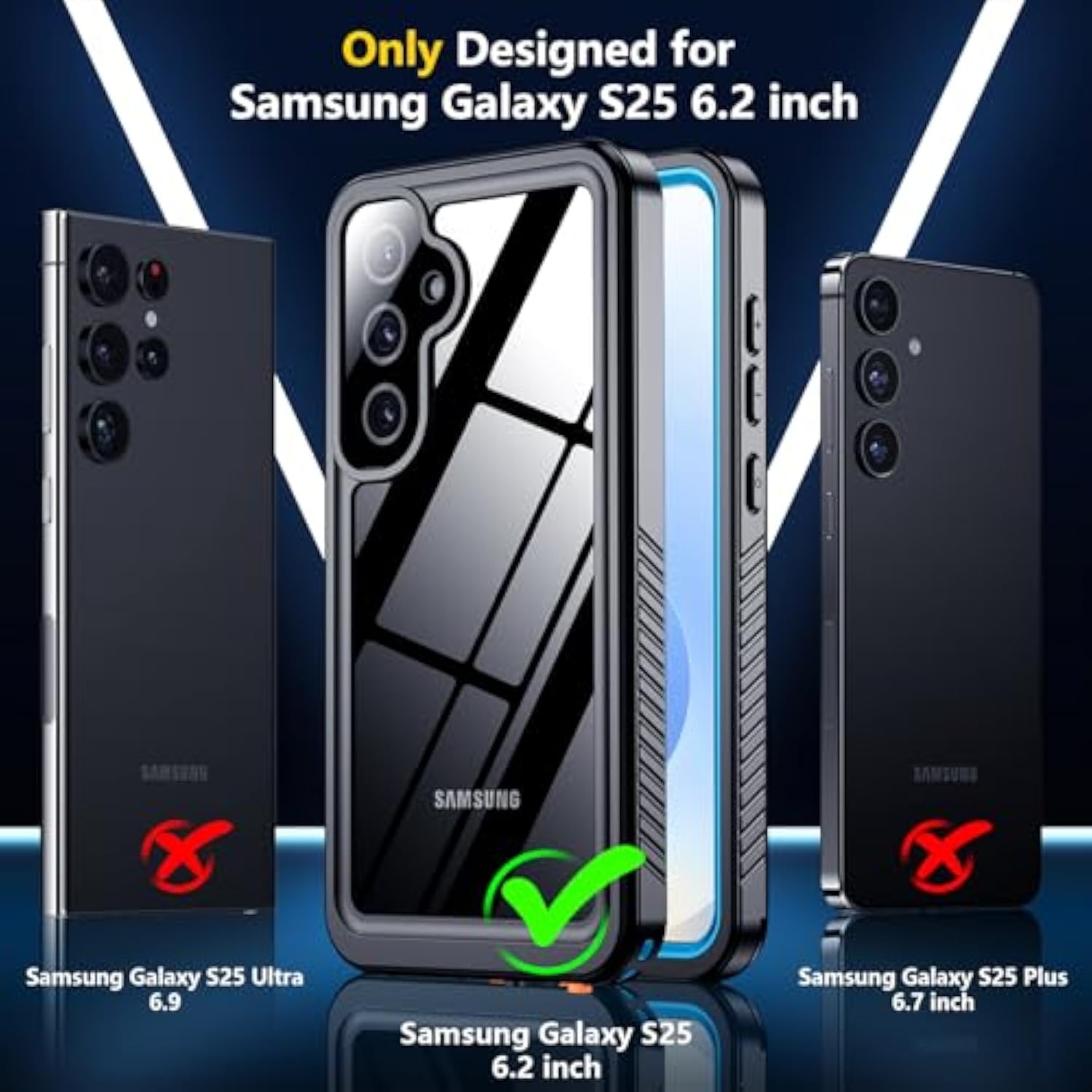 Designed For Samsung Galaxy S25 Case Waterproof,Built-In [ Screen + Camera Lens Protector][Ip68 Underwater] Full Protection Heavy Duty Shockproof Anti-Scratched Phone Case, Blue
