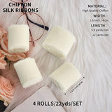 4 Rolls 1-1/2 Inch White Cream Chiffon Silk Ribbon 22Yds Handmade Frin
