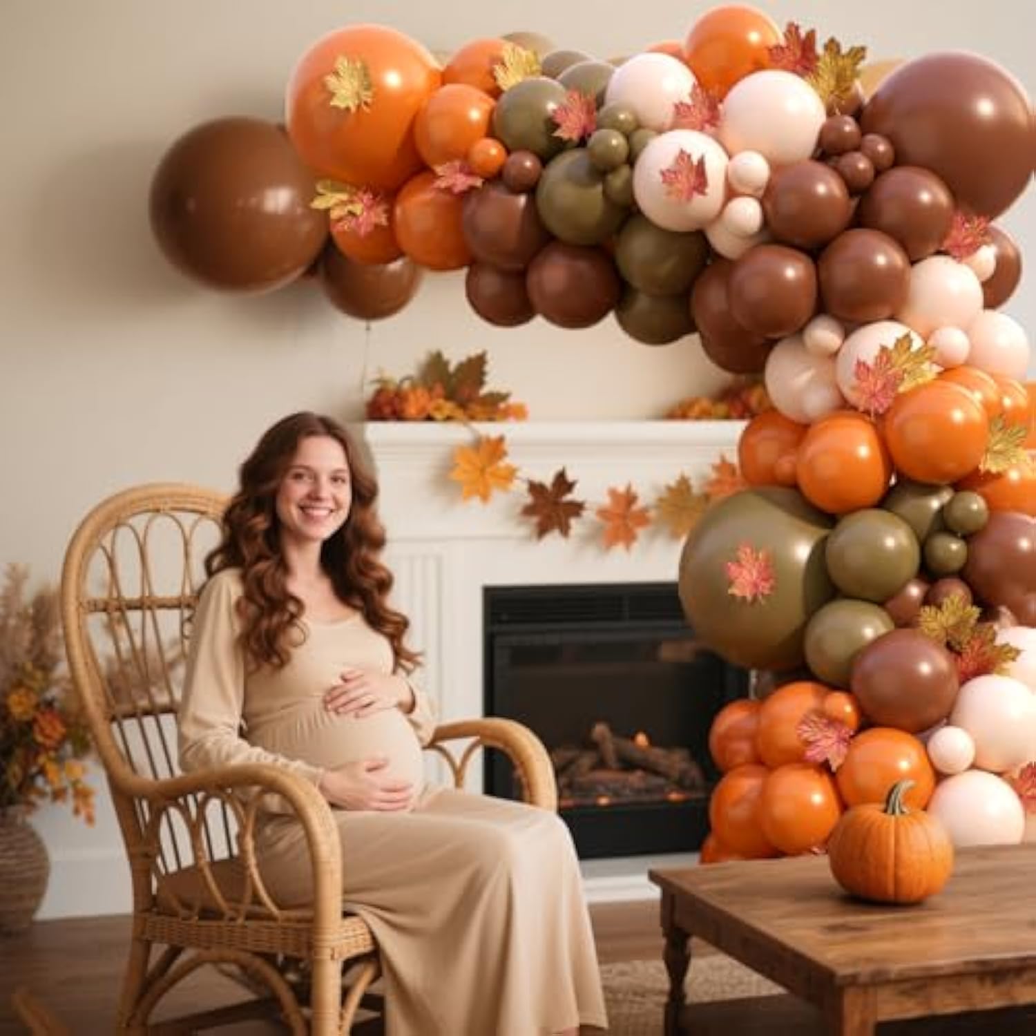 137Pcs Fall Balloon Garland Arch Kit Orange Brown White for Thanksgiving Baby Shower