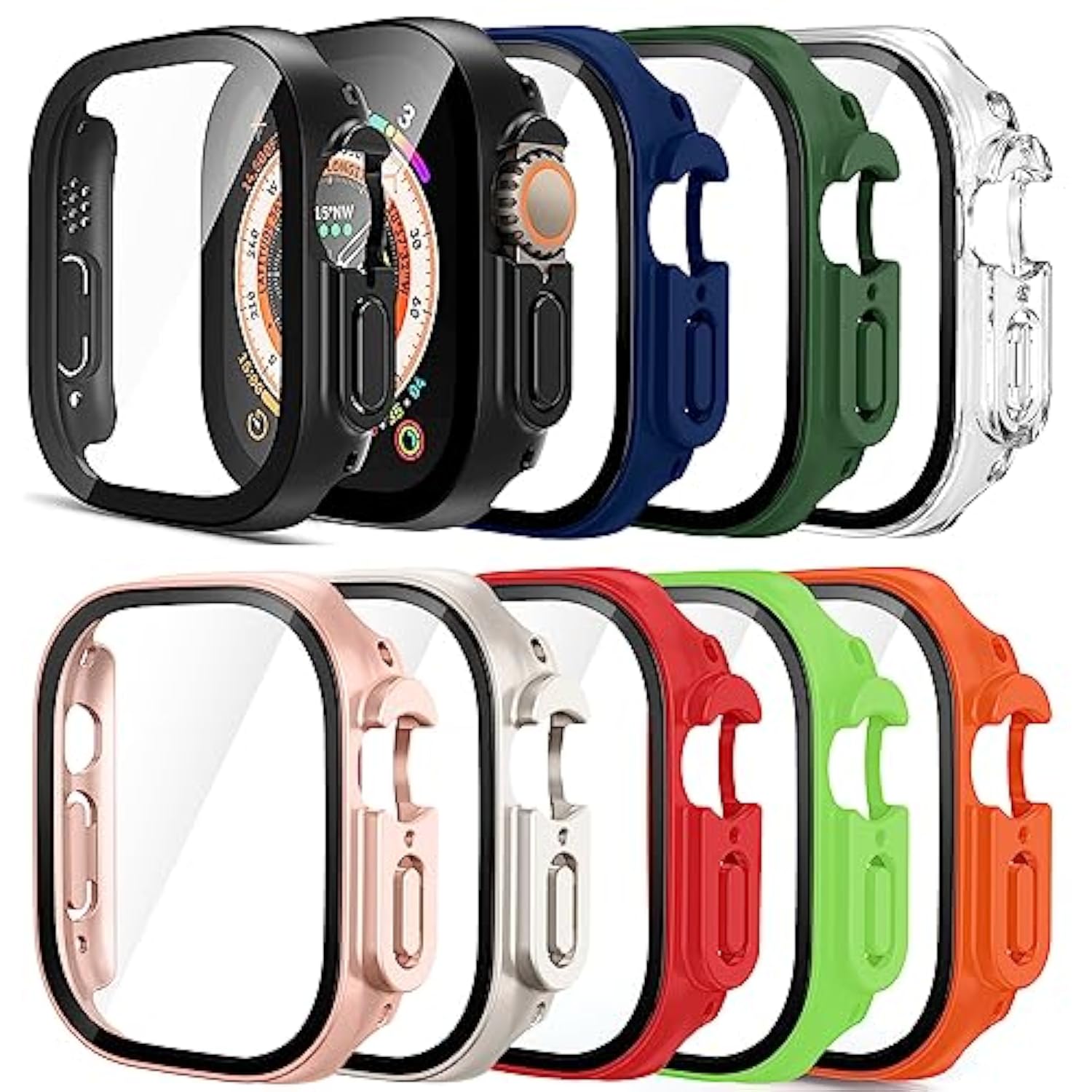 [9 Pack Case Compatible With 49Mm Watch Ultra & Ultra 2 With Tempered Glass Screen Protector Full Scratch-Resistant Protective Cover Bumper For Watch 49 Mm
