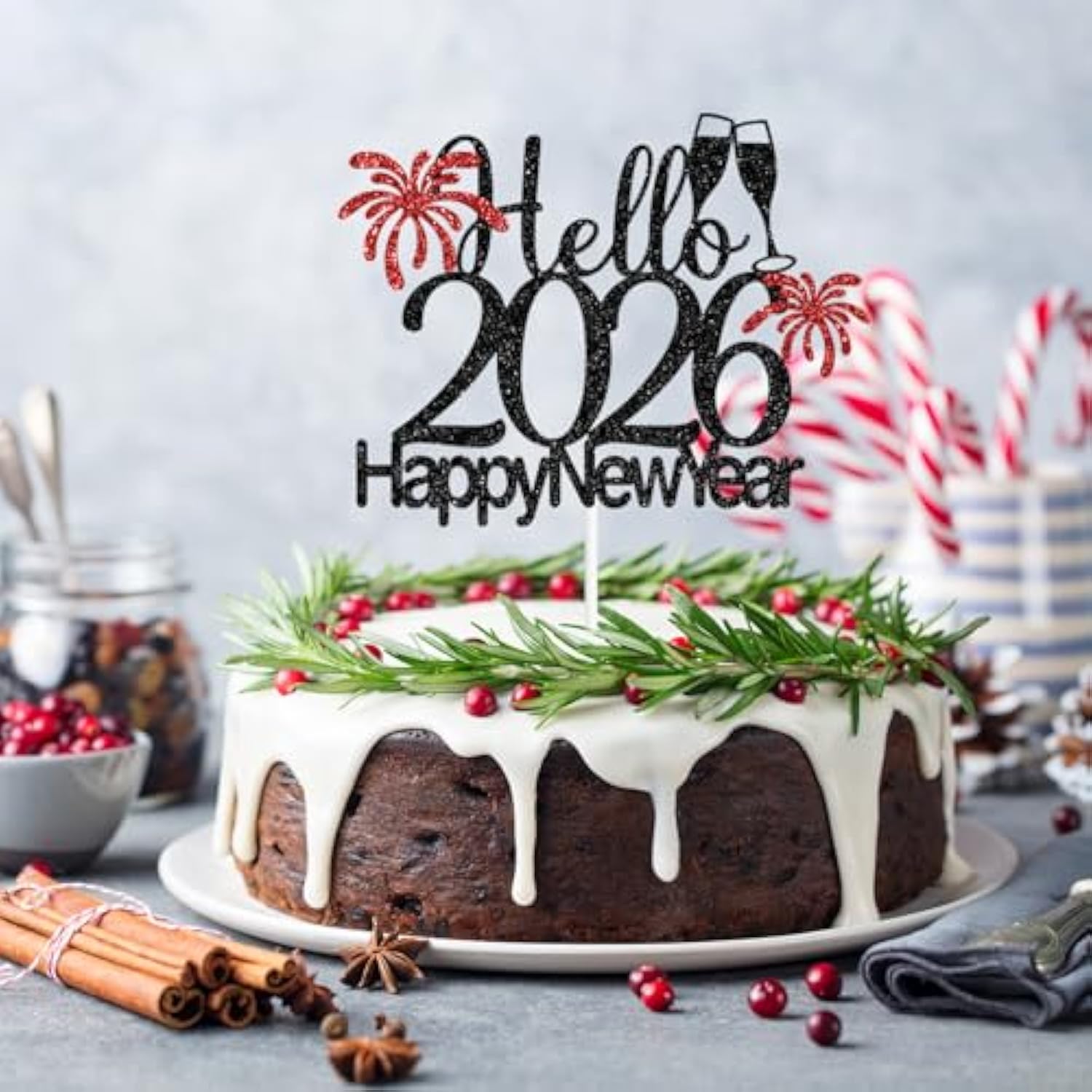 "Hello 2026" Happy New Year Cake Topper Goodbye 2025 Party Decor