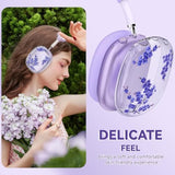 Silicone Case For Airpods Max Headphones,Clear Flower Soft Tpu Ear Cups Cover,Ear Pad Case Cover,Headband Cover For Airpod Max(2020),Transparent Case For Apple Airpods Max Usb-C(2024) For Women,Purple