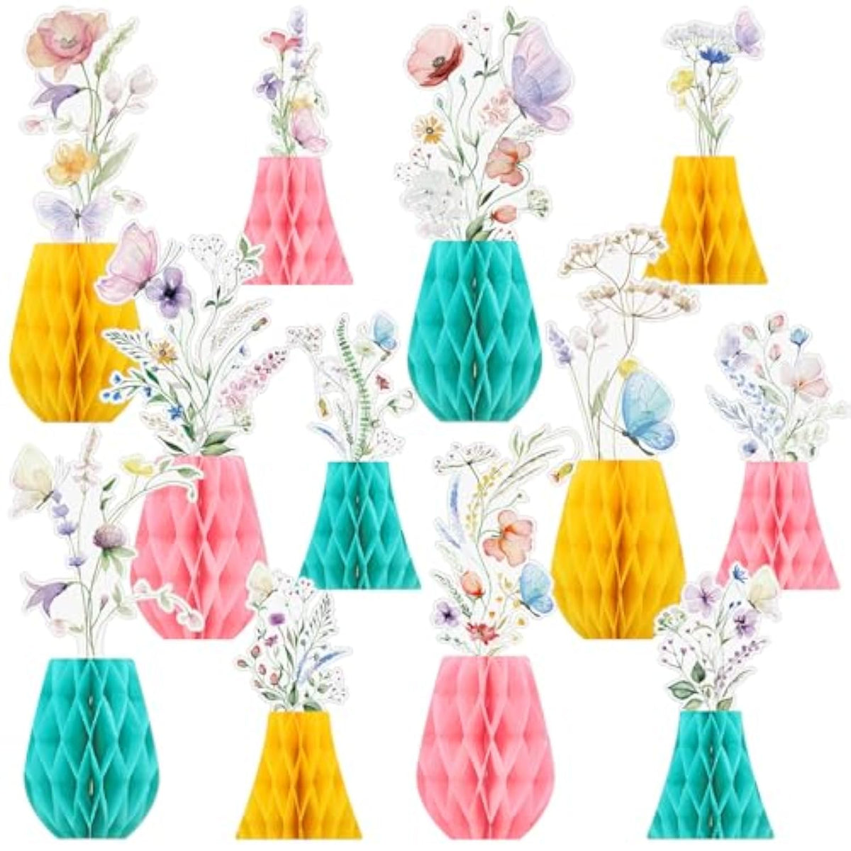 12 Pcs Wildflowers Honeycomb Centerpieces Flower Birthday Party Decoration Floral Honeycomb Spring Summer Theme Table Centerpieces Decorations For Little Wildflower Baby Shower Supplies