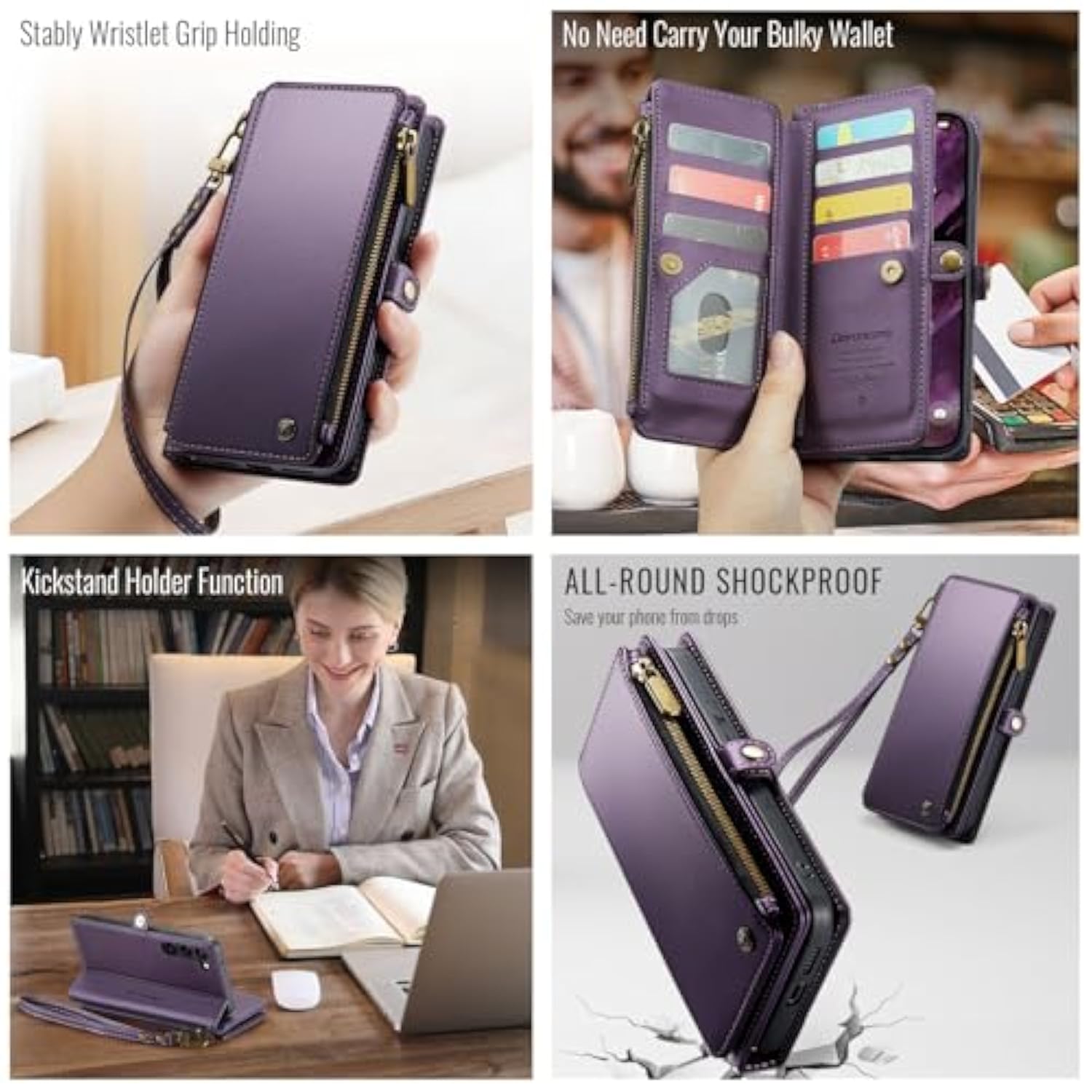 Compatible With Samsung Galaxy S23 Plus Case Wallet With Rfid Blocking Card Holder For Women, Pu Leather Magnetic Snap Flip Zipper Strap Phone Case Fit For Galaxy S23 Plus 5G 6.6", Purple