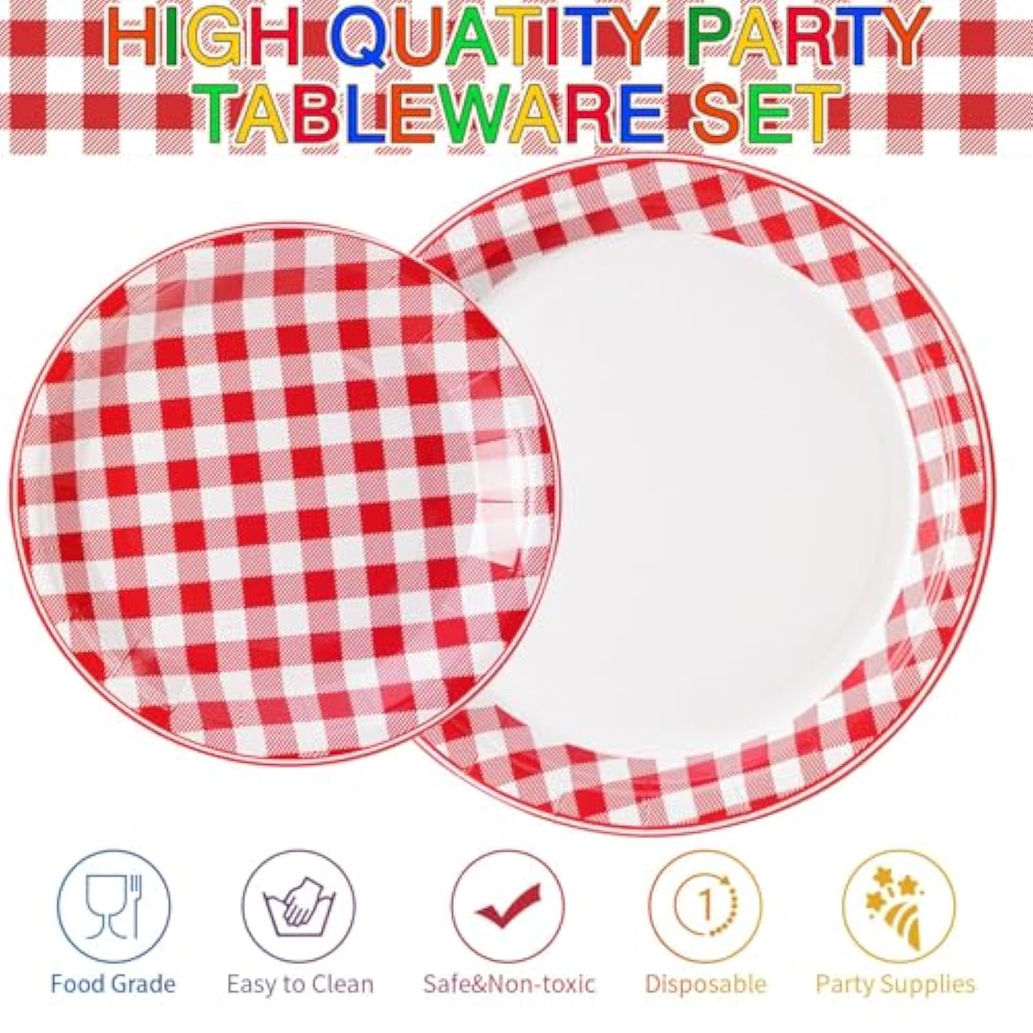 96Pcs Red And White Gingham Party Decorations Red White Buffalo Checked Plaid Plates And Napkins Picnic Tableware For Summer Bbq Picnic Baby Shower Birthday Family Dinner Party Supplies, Serves 24