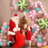 Gingerbread Balloon Garland Kit 134Pcs Christmas Balloons Arch Kit Pink Brown Rose Gold Teal Blue Balloons With Candy Cane Foil Balloon New Year Xmas Cookie Exchange Gingerbread House Party Decoration