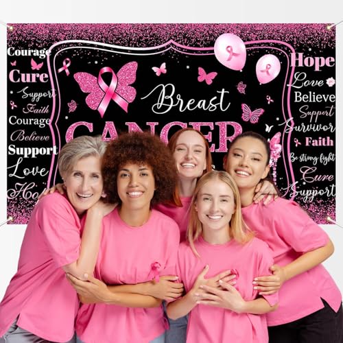 Breast Cancer Awareness Banner Backdrop Breast Cancer Decorations 6x3.6ft