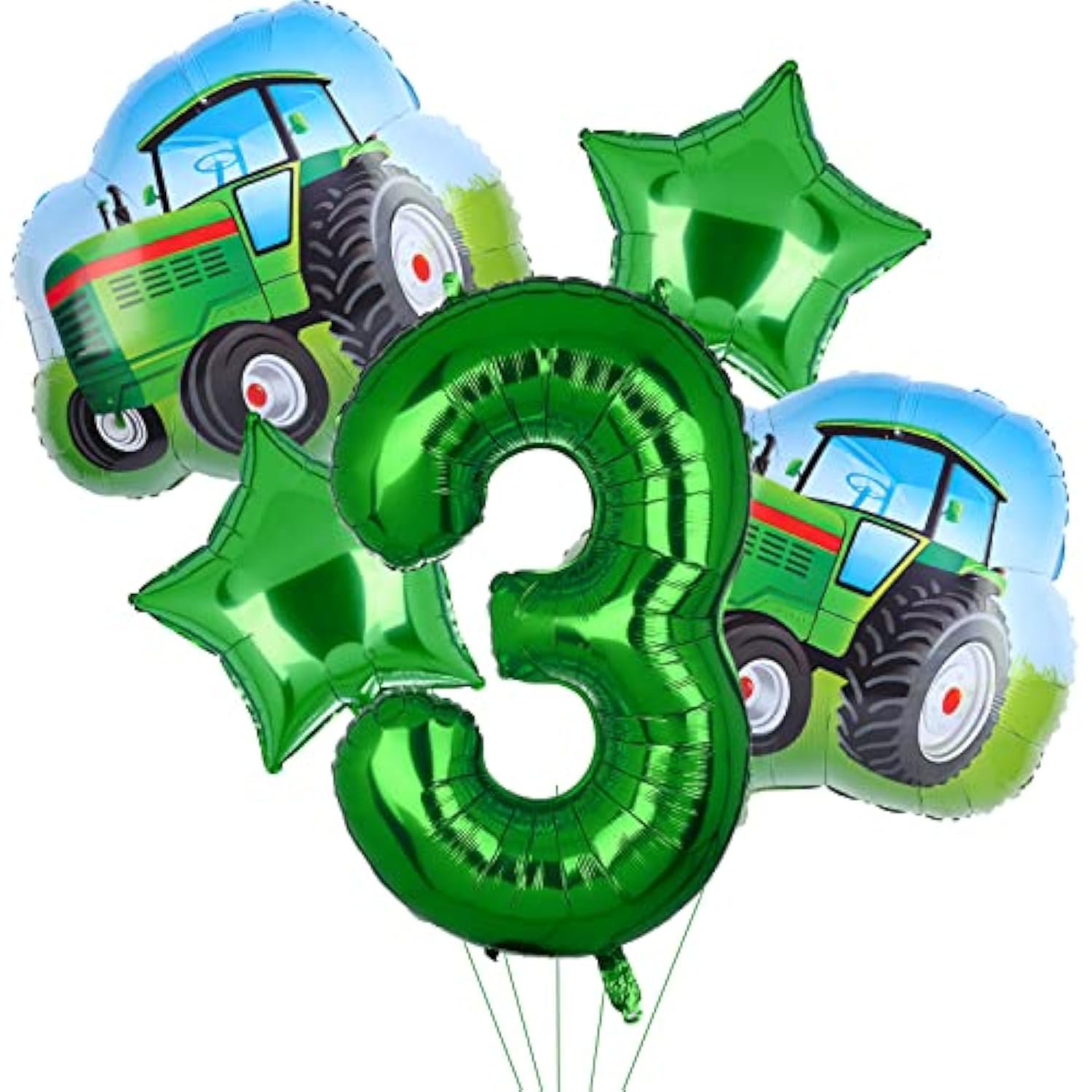 5Pcs Tractor Balloons, Green Tractor Birthday Number Mylar Foil Balloon Farm Theme 3Rd Birthday Party Supplies Decor (3Rd)