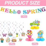 12 Pcs Spring Decorations,Hello Spring Banner,Spring Hanging Swirls With Spring Honeycomb Centerpieces Spring Supplies Decorations For Office Classroom