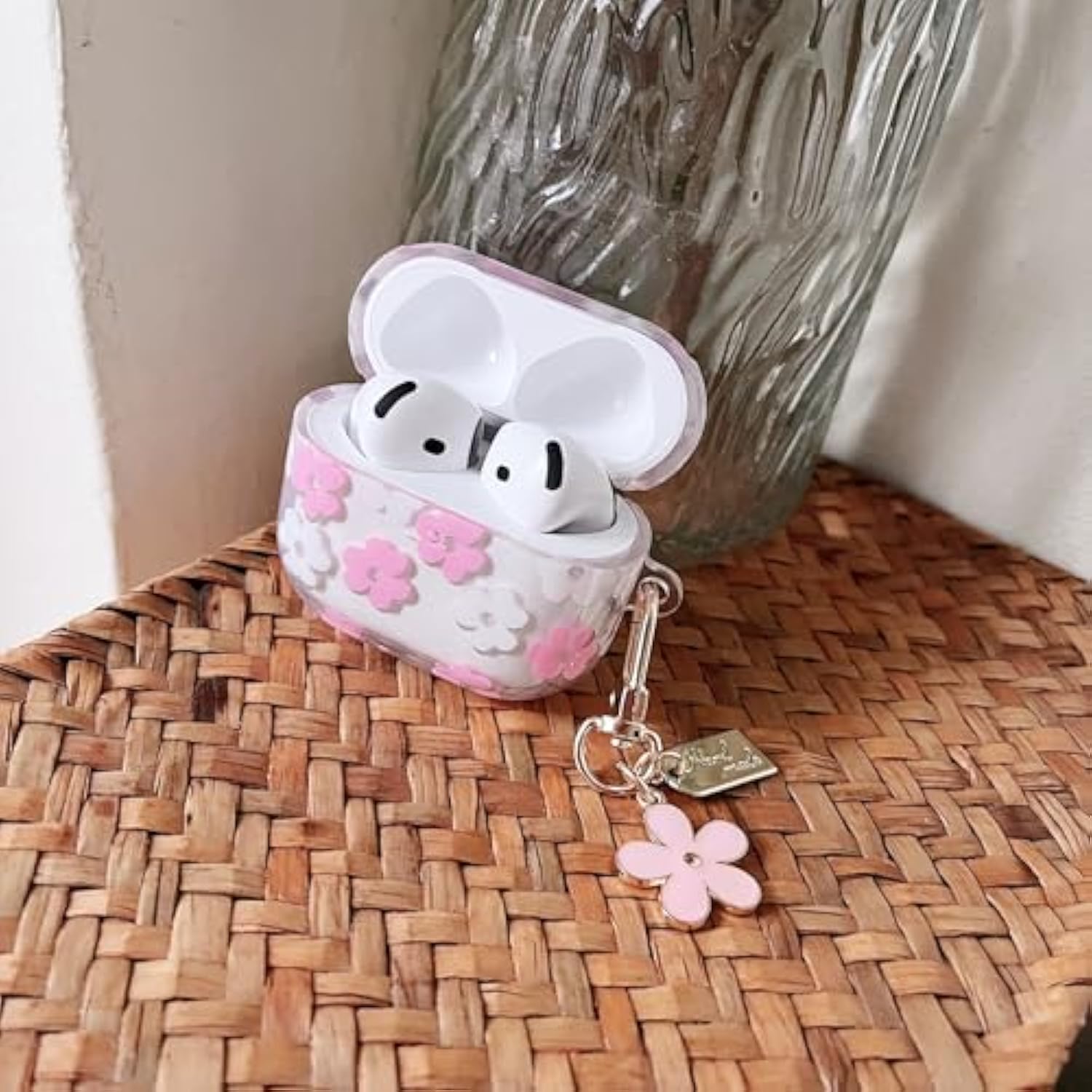 Compatible With Airpods 4 Clear Case,Cute Cartoon Flower Pattern Design With Floral Keychain, Soft Tpu Protective Shockproof Case For Airpods 4 For Girls Women-Pink