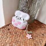 Compatible With Airpods 4 Clear Case,Cute Cartoon Flower Pattern Design With Floral Keychain, Soft Tpu Protective Shockproof Case For Airpods 4 For Girls Women-Pink