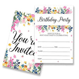 Wildflower Birthday Party Invitations Supplies Fill-In Set Of 20 With Envelopes Floral Birthday Bash Invites Cards, Double Sided