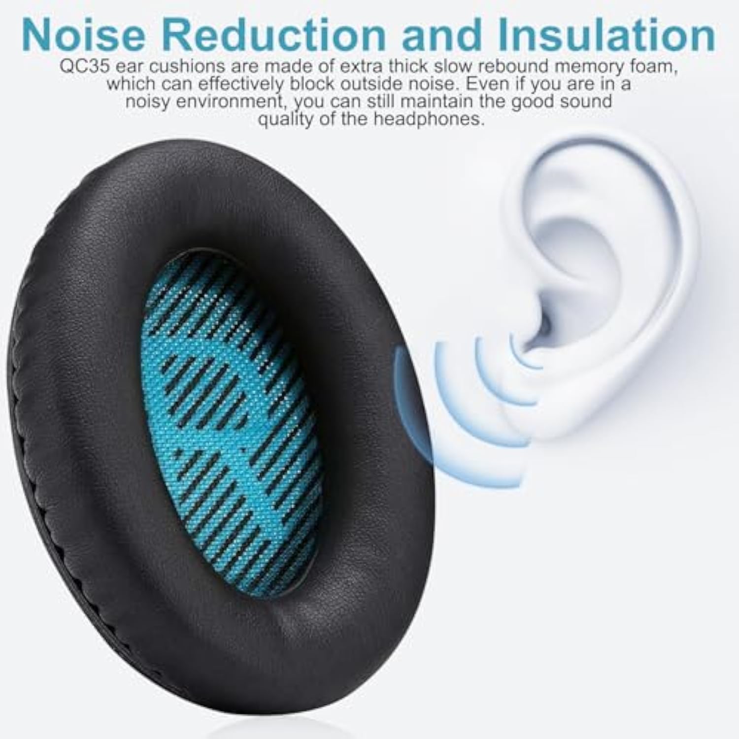Qc35 Replacement Ear Pads Compatible Bose Quietcomfort 15, Qc25, Qc2, Qc35, Ae2, Soundtrue, Soundlink Around Ear Wireless Headphones, Replacement Ear Cushions, Black