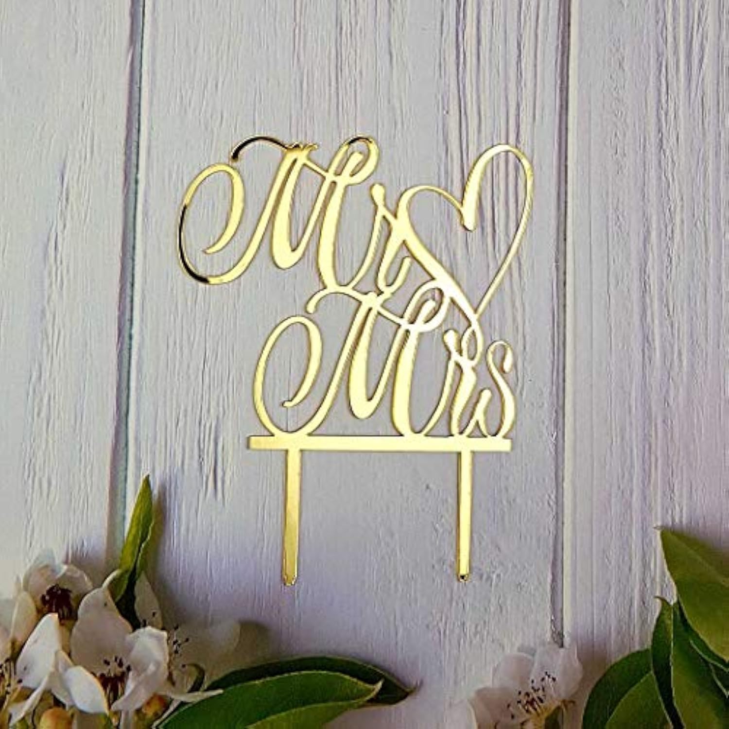 Mr And Mrs Cake Topper, Bride And Groom Sign Wedding, Engagement Cake Toppers Decorations (Mirror Gold Acrylic)